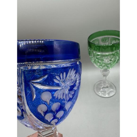 Anna Hutte Echt Bleikristall Blue, Green & Orange Crystal Wine Goblets Set 3 - Picture 7 of 7